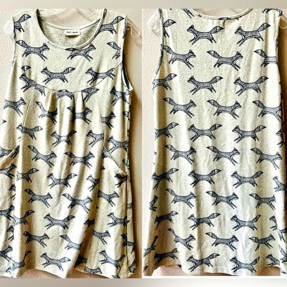 LaVieLente Fox Print Sleeveless Shift Dress Deep Pockets Size M - Picture 2 of 8
